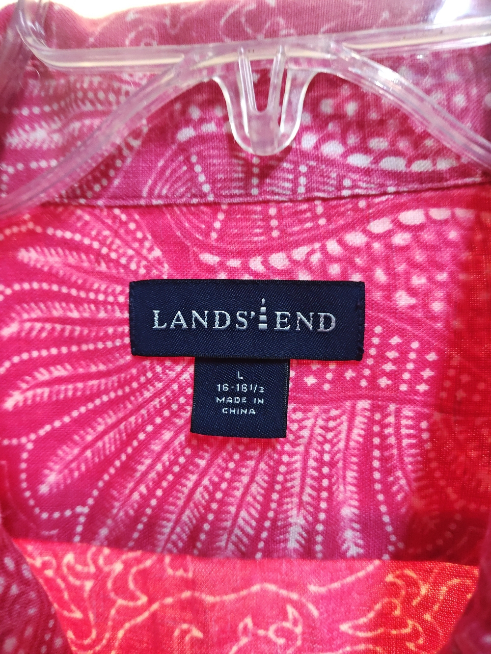 Lands' End Hot Pink Bandana-Print Short Sleeve Shirt - Picture 2 of 4